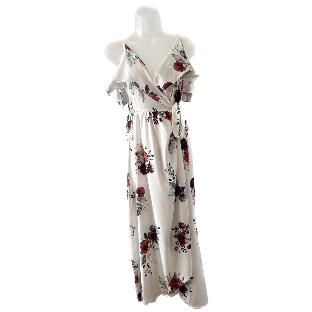 Floral Rose Off-shoulder Wrap Tie Midi Dress